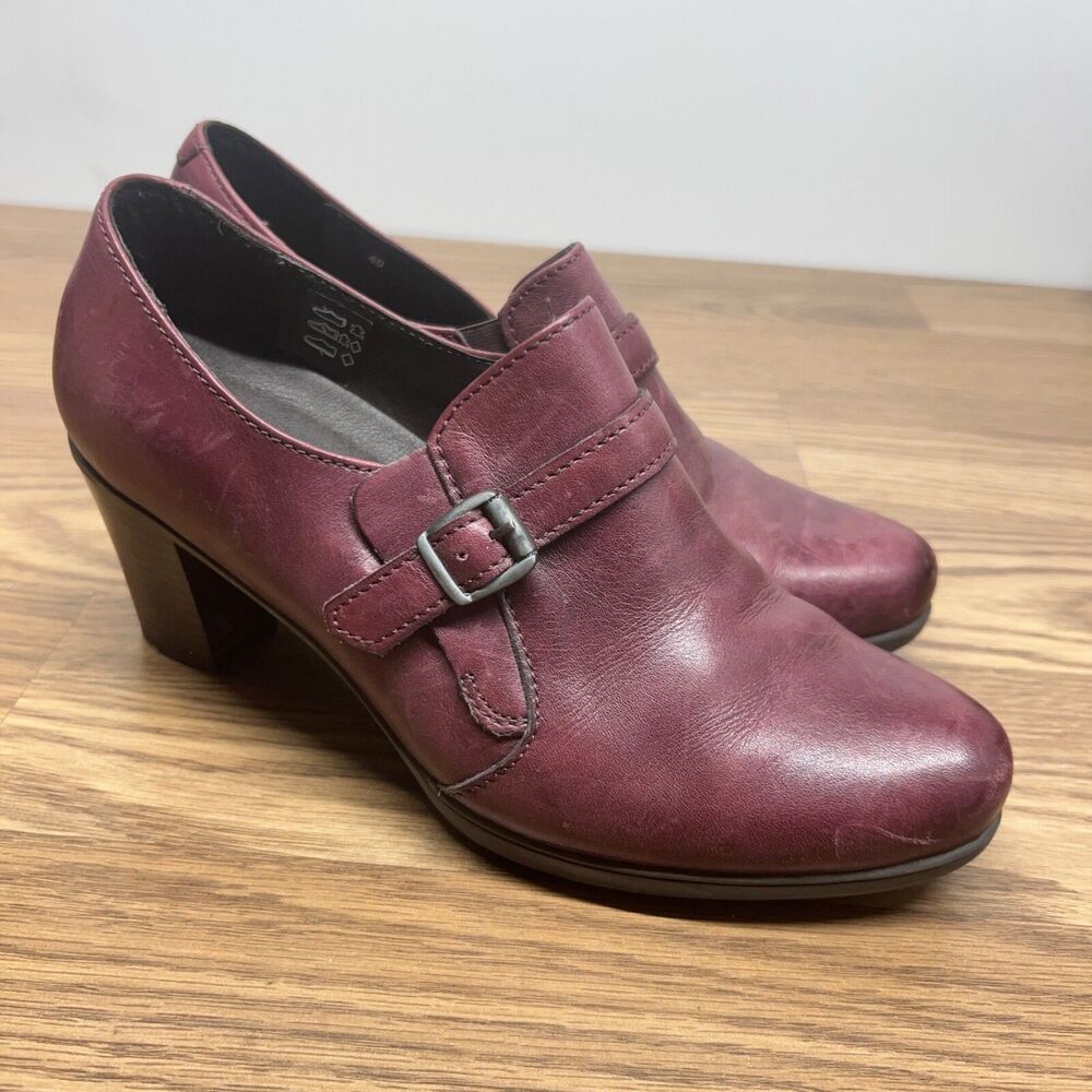Spring Step Womens Buckle Maroon Dress Pump Heels Leather Bootie Size 40 9